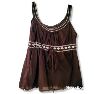Old Navy Brown Cream Embroidered Side Zip Sleeveless Top S